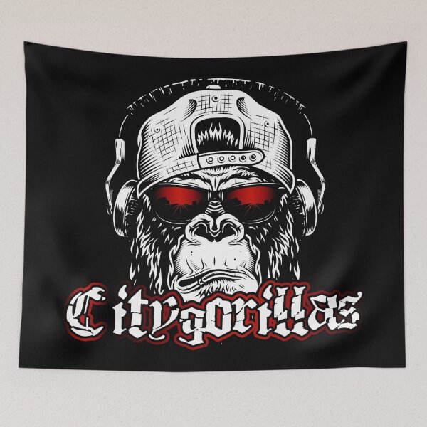 Item preview, City gorilla with cap, headphones and red sunglasses designed and sold by froggy-stylecom.