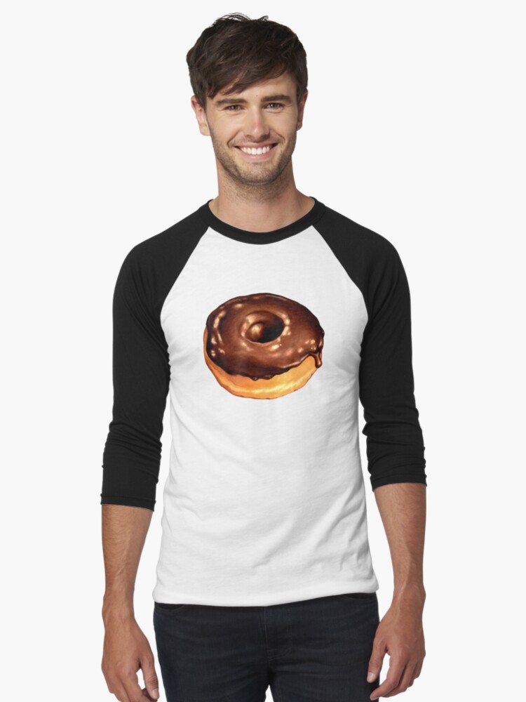 Thumbnail 1 of 3, Baseball ¾ Sleeve T-Shirt, Chocolate Donut Pattern - Pink designed and sold by KellyGilleran.