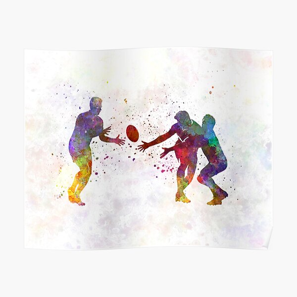 Joueurs de rugby hommes 02 à l'aquarelle Poster