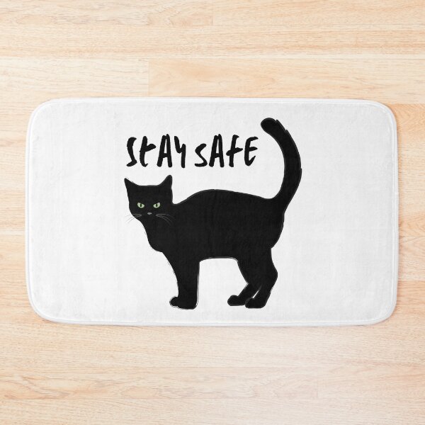 Item preview, Stay safe. Black cat illustration and text. Capitals. designed and sold by JellyBeenzz.