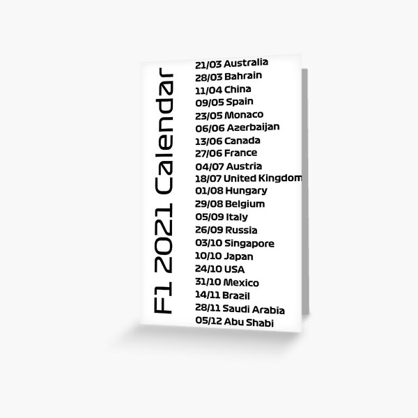 F1 CALENDAR 2021 (Black) Greeting Card
