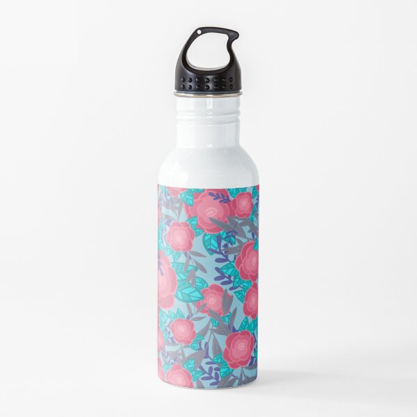 Rose florals on blue Water Bottle