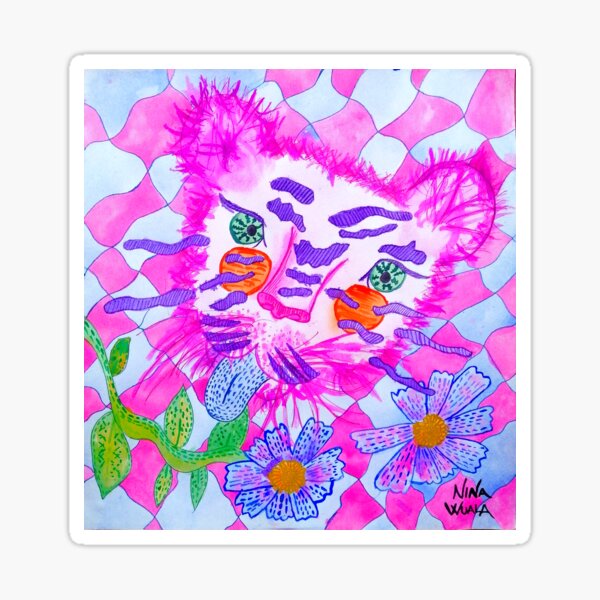 Ilustración tigre rosa sacando la lengua Pegatina