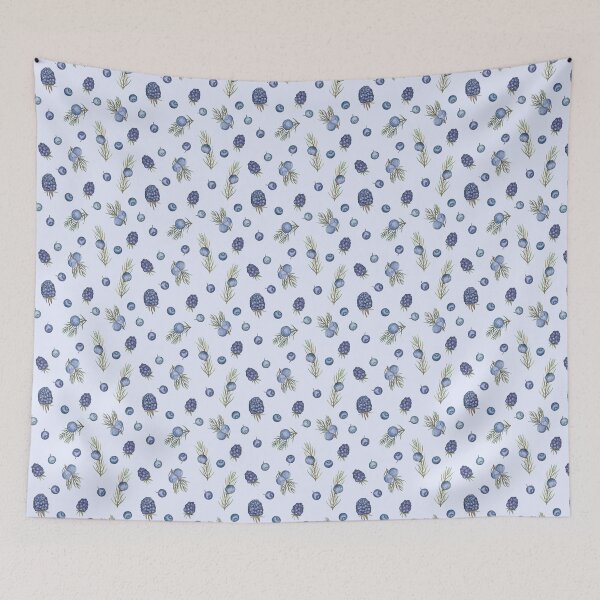 Item preview, Juniper and berries on blue designed and sold by Flowersforbear.