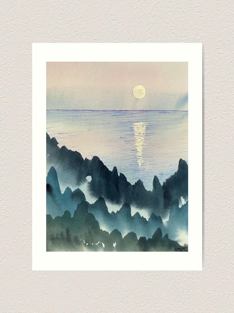  Moon Painting Wall Art Canvas - Moonrise at Sea Ocean