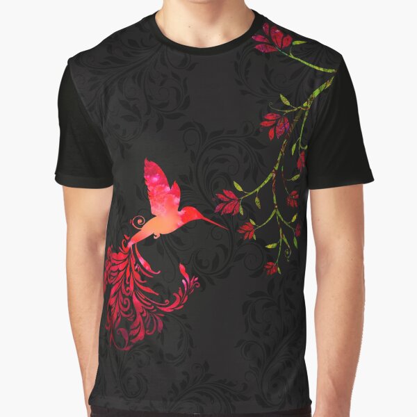 Scarlet Red Twilight Damask Hummingbird fantasy art Graphic T-Shirt