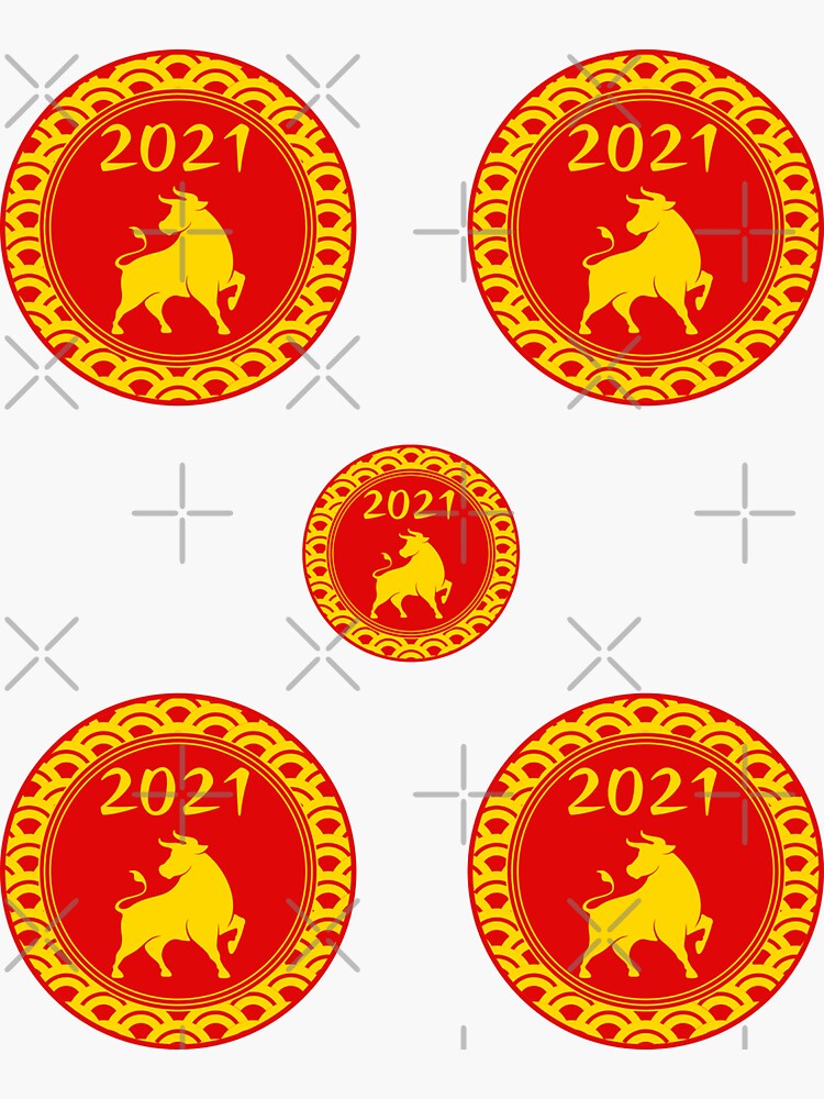 &quot;Year of the Ox 2021 - Red Gold Chinese New Year - Ox Year&quot; Sticker by