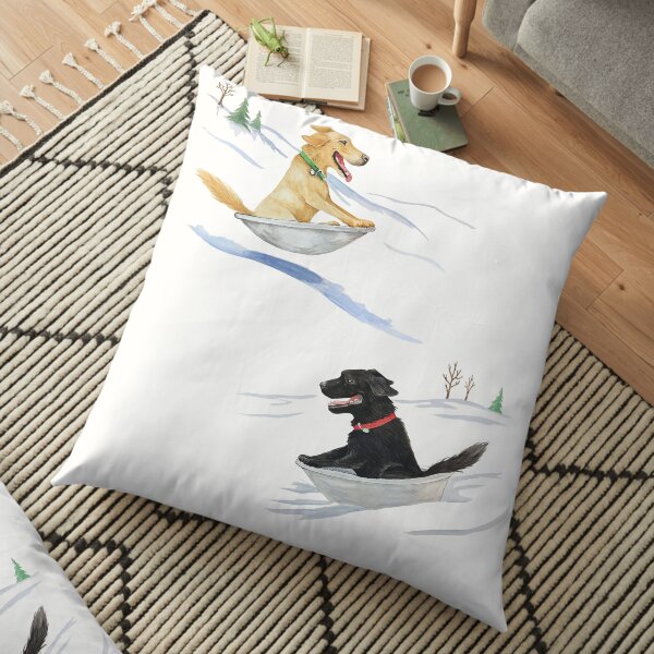 Yellow and Black Labs Sledding Floor Pillow