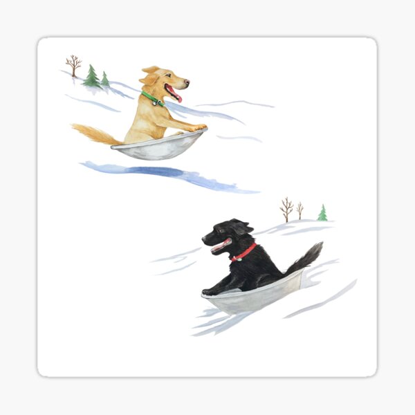 Yellow and Black Labs Sledding Sticker