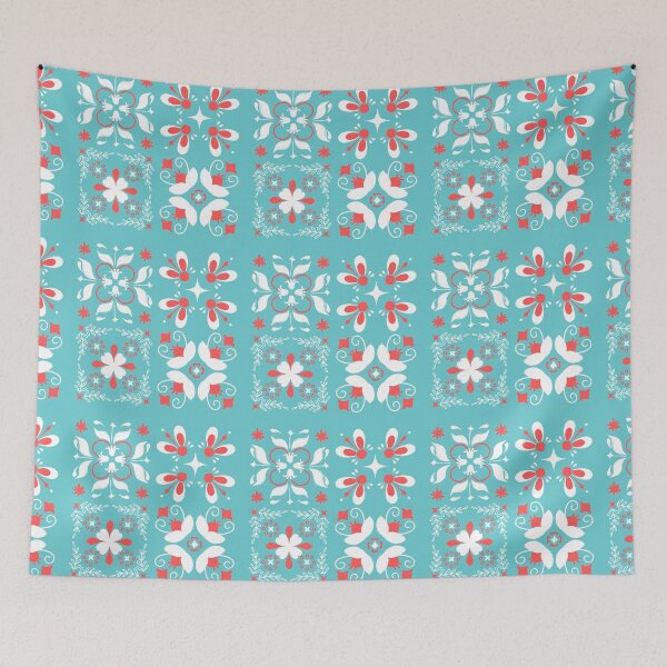 Item preview, Blue and Red Floral Tiles designed and sold by EscapismDesigns.
