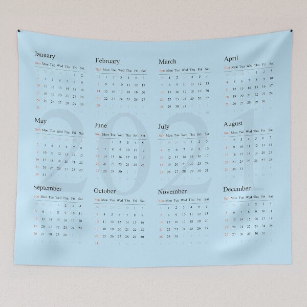 Item preview, 2021 Calendar- blue background-starting Sunday designed and sold by CSouissi.