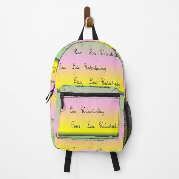 Item preview, Rainbow color- green, pink, yellow with the written words peace, Love, understanding designed and sold by Vicky Rodden.