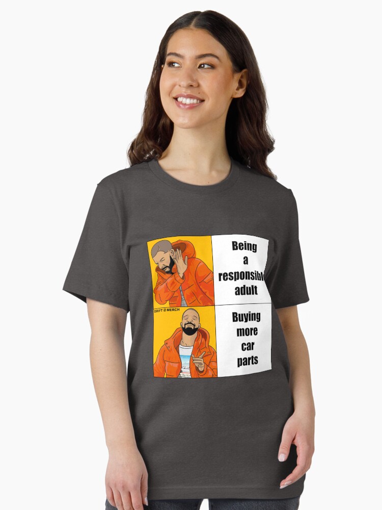 Thumbnail 2 of 7, Essential T-Shirt, Responsible Adult Buying More Car Parts Funny Meme designed and sold by driftmerch.
