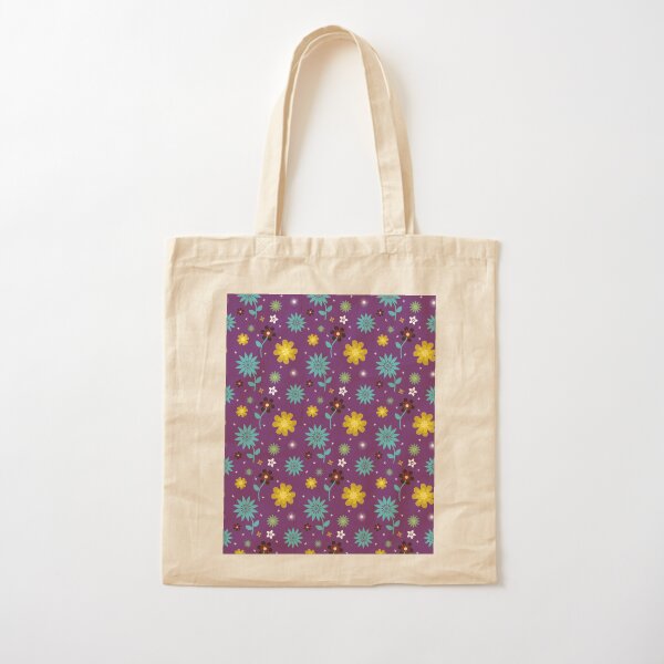 Floral pattern on purple background Cotton Tote Bag