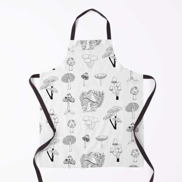 Item preview, Mushroom Apron Simple Minimal Black and White - Gift For Mom designed and sold by yumiso.