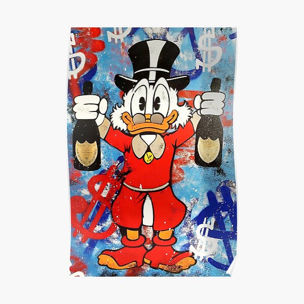 Scrooge McDuck hält Flaschen Wein Poster