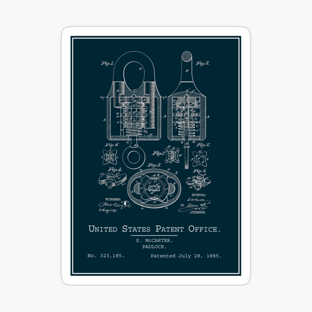 Padlock vintage patent drawing - Lock - Sticker