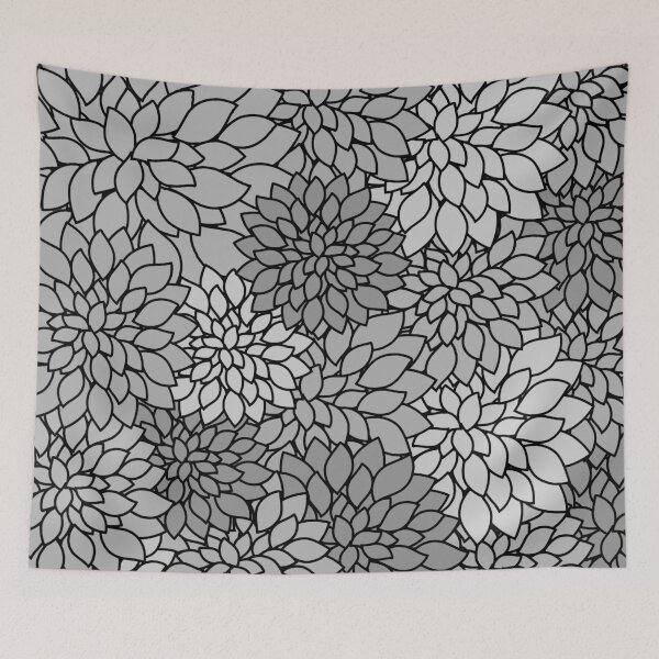 Item preview, Black and white floral yukata pattern design  designed and sold by Japanculture.