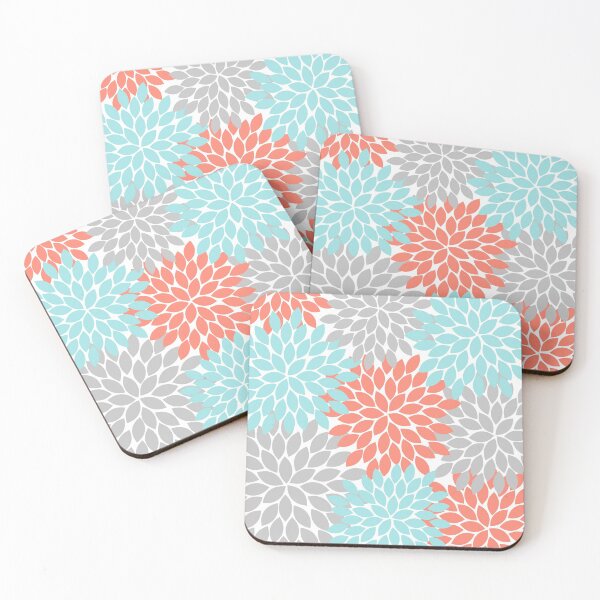 Item preview, Aqua Coral Gray Flower Burst, Floral Pattern, Flower Petals designed and sold by CloudDesignShop.