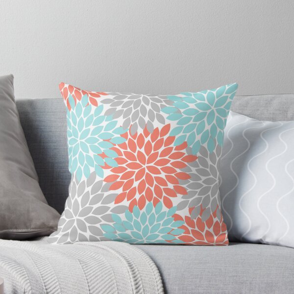Item preview, Éclat de fleur gris corail aqua, motif floral, pétales de fleurs designed and sold by CloudDesignShop.