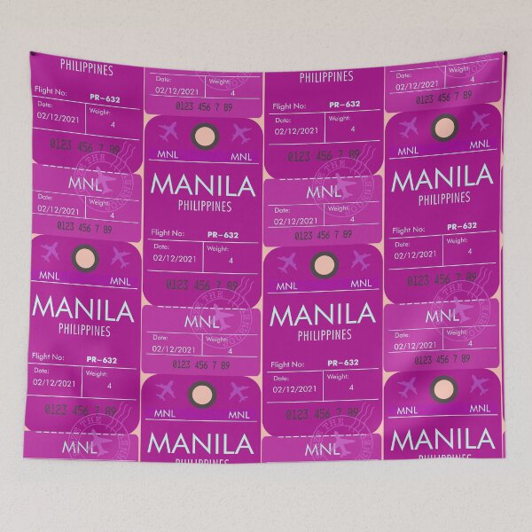 Aperçu de l'œuvre MANILLE PHILIPPINES FUSCHIA ROSE RETRO AVION TICKET BAG TAG FILIPINO créée et vendue par aydapadi.