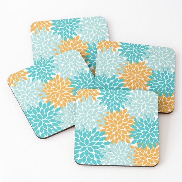 Item preview, Aqua Teal Orange Flowers, Floral Pattern, Flower Burst, Flower Petals designed and sold by CloudDesignShop.