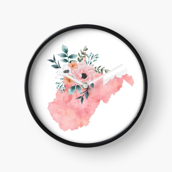 West Virginia Watercolor Floral Clock