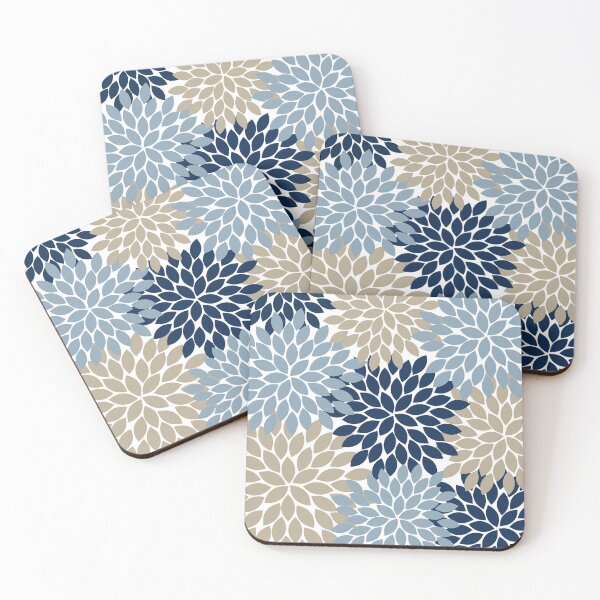 Item preview, Navy Blue Beige Flowers, Flower Burst, Floral Pattern, Flower Petals, Flowers designed and sold by CloudDesignShop.