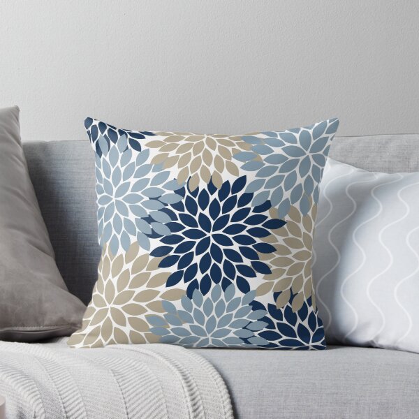 Item preview, Fleurs beige bleu marine, explosion de fleurs, motif floral, pétales de fleurs, fleurs designed and sold by CloudDesignShop.