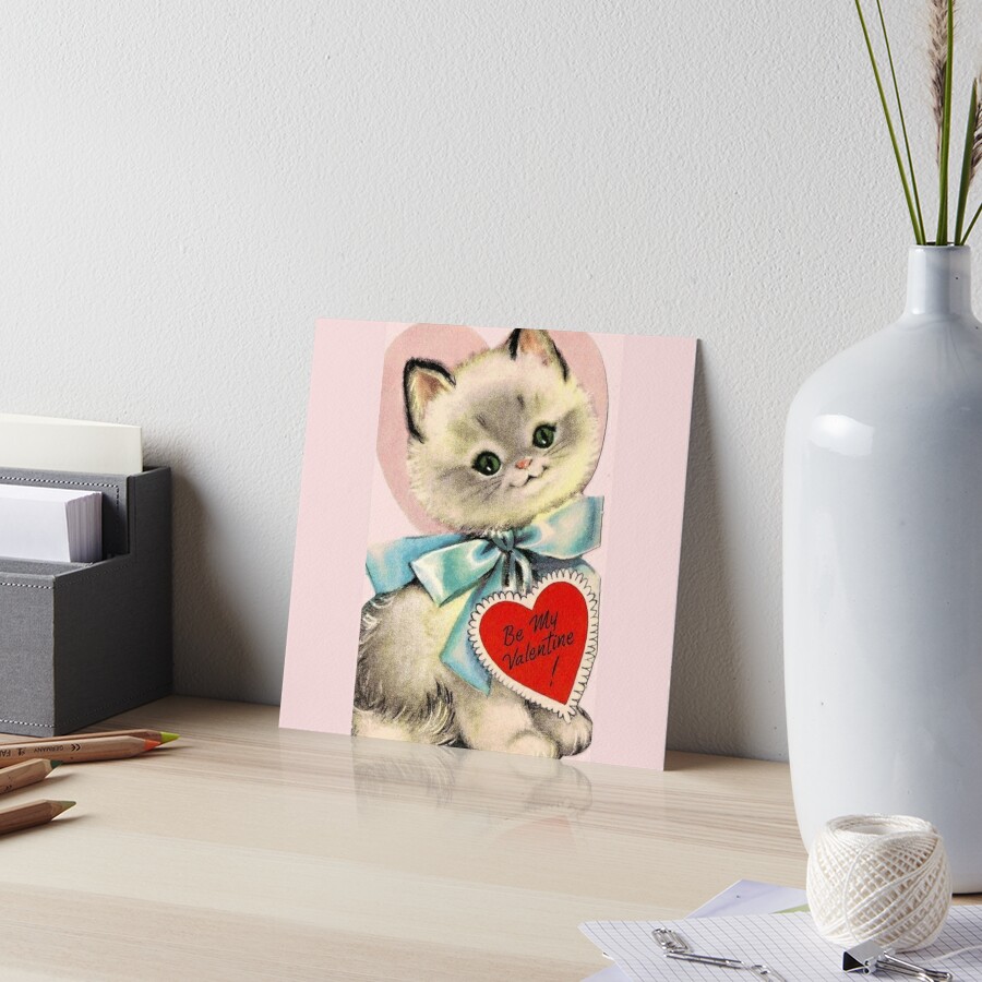 Red Heart Kitten Vintage Valentine's Day Card Greeting Card for Sale by  Bellathewilde