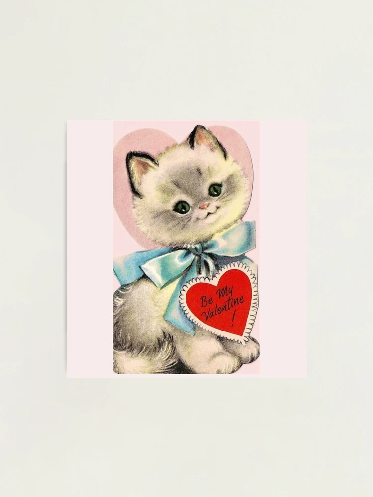 Vintage Retro Valentine Card, Cute White Kitschy Cat All My Love