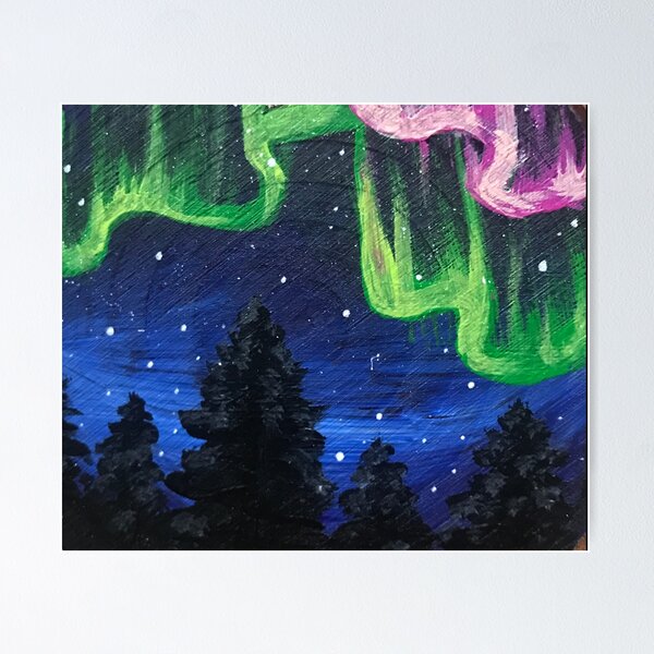 Northern Lights Over The Forest Painting  Poster for Sale by Lady-Lilac