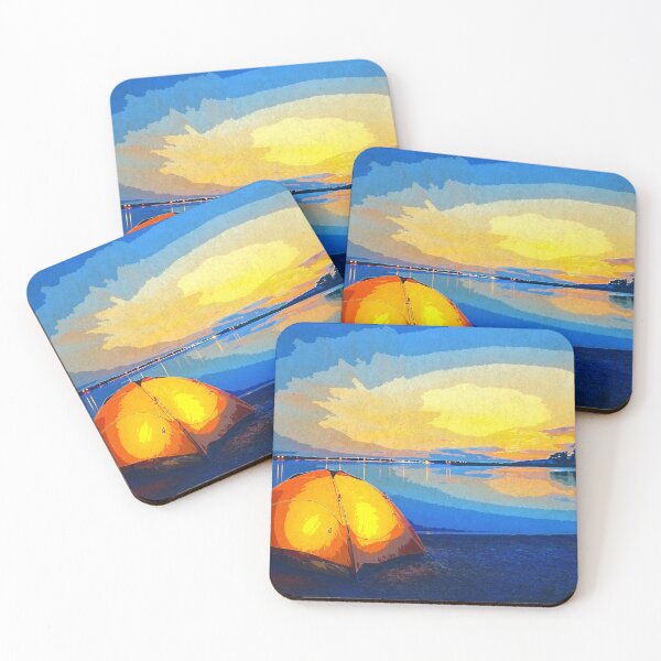 Item preview, Lake Camping Sunset Camp Tent Water colour Painting Hiking Campers Gift designed and sold by TastefulTees.