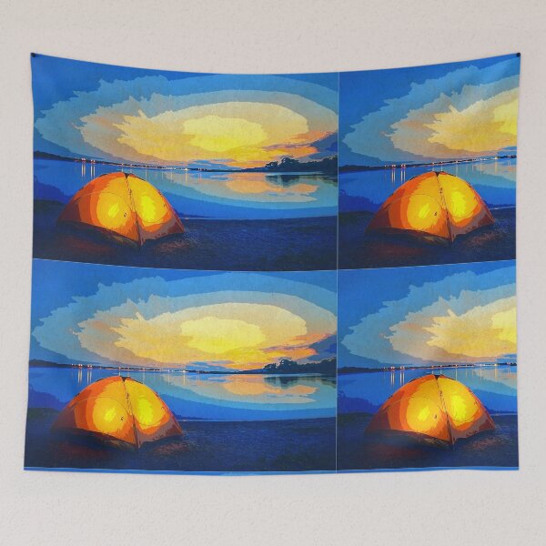 Item preview, Lake Camping Sunset Camp Tent Water colour Painting Hiking Campers Gift designed and sold by TastefulTees.