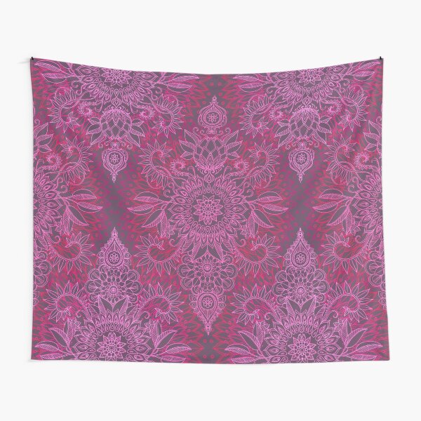 Magenta, Pink & Coral Protea Doodle Pattern Tapestry