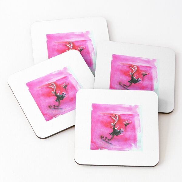 Joyful Pink Skating Rabbit Coasters (Set of 4)