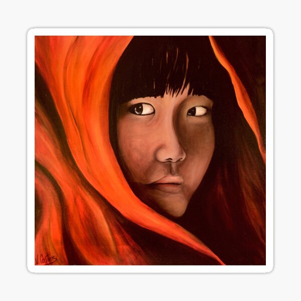 Jeune fille asiatique au voile rouge Sticker