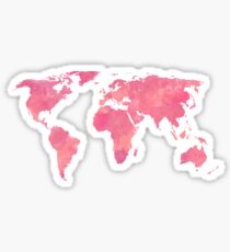 Pink Water Color World Map Sticker