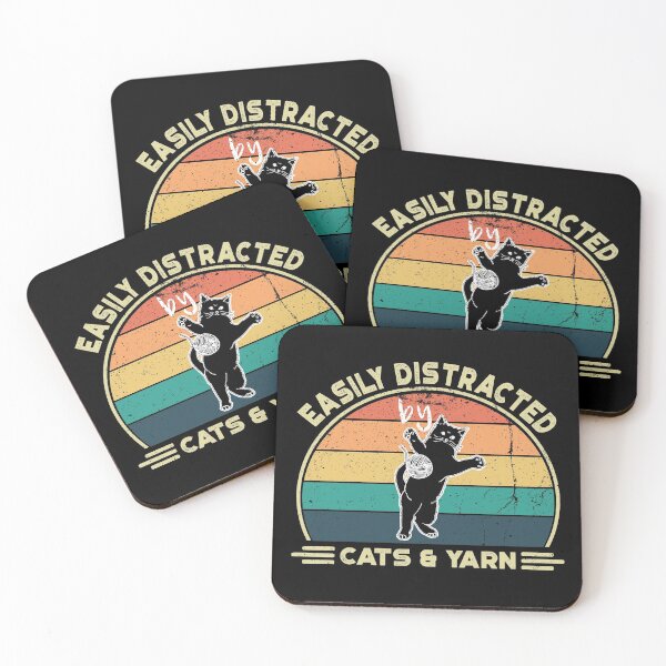 Item preview, Easily Distracted by Cats and Yarn, Perfect Funny Cat lovers Gift Idea, Distressed Retro Vintage designed and sold by Van-Tees.