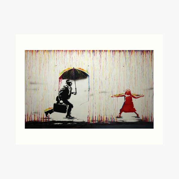 Banksy Rainbow Rain Art Print By Juneggg Redbubble