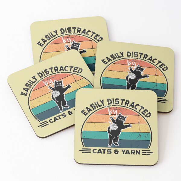 Item preview, Easily Distracted by Cats and Yarn, Perfect Funny Cat lovers Gift Idea, Distressed Retro Vintage designed and sold by Van-Tees.