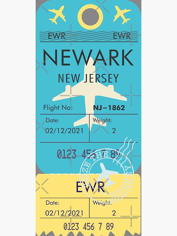 NEWARK NEW JERSEY RETRO PLANE TICKET BAG TAG