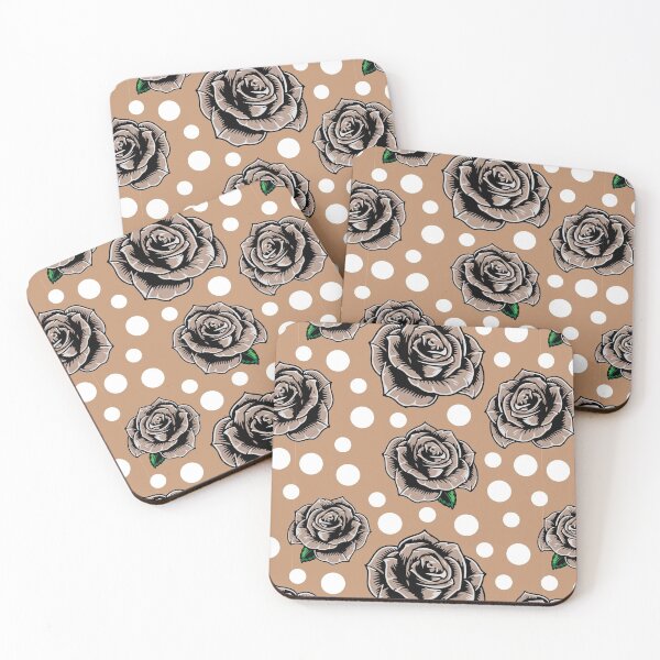 Item preview, Rockabilly Neutral Taupe Tan Sand Roses with White Polka Dots Retro Pattern designed and sold by GypsyGoonDesign.