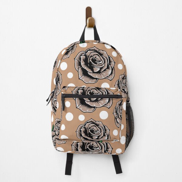 Item preview, Rockabilly Neutral Taupe Tan Sand Roses with White Polka Dots Retro Pattern designed and sold by GypsyGoonDesign.