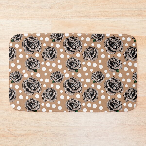 Item preview, Rockabilly Neutral Taupe Tan Sand Roses with White Polka Dots Retro Pattern designed and sold by GypsyGoonDesign.
