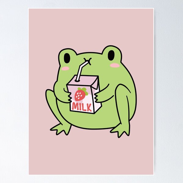 Cute Strawberry Milk Frog Poster