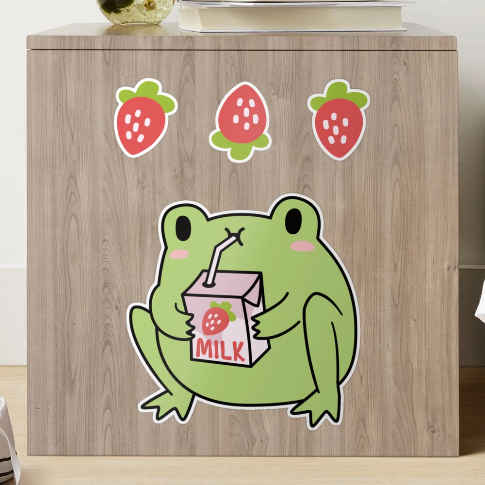 Cute Strawberry Milk Frog Sticker for Sale by ElectricFangs