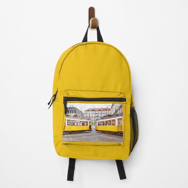 Item preview, Two yellow vintage trams meeting in Lisbon center designed and sold by Rrrainbow.