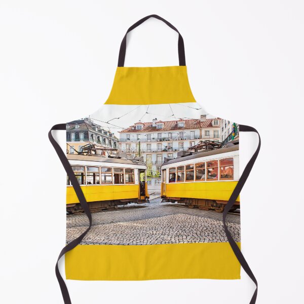 Item preview, Two yellow vintage trams meeting in Lisbon center designed and sold by Rrrainbow.