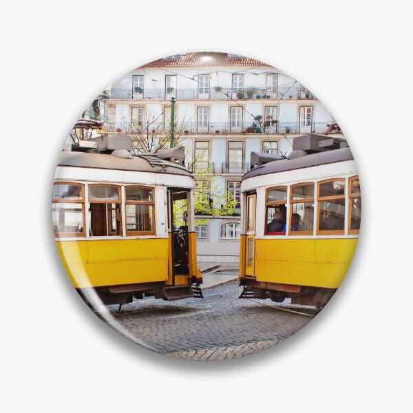 Item preview, Two yellow vintage trams meeting in Lisbon center designed and sold by Rrrainbow.
